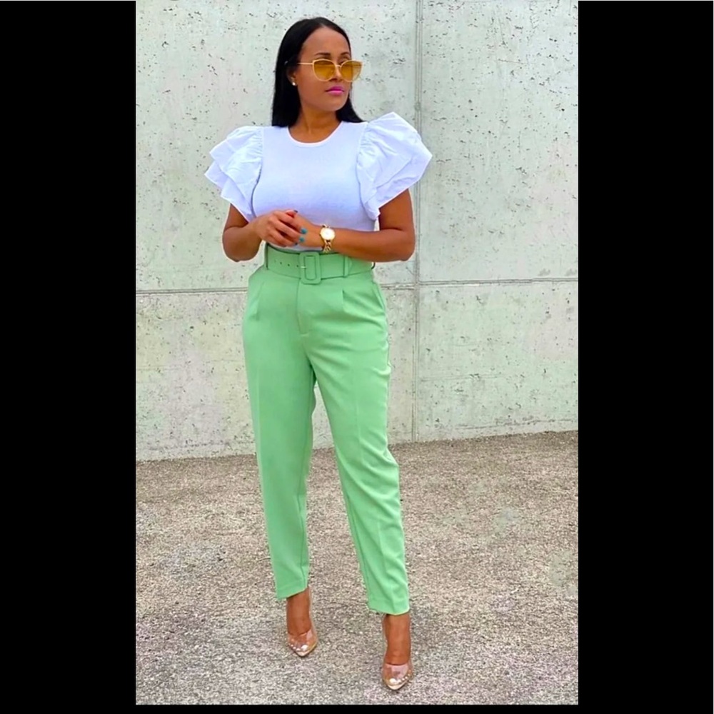 NWT ZARA HIGH Waisted BELTED PANTS